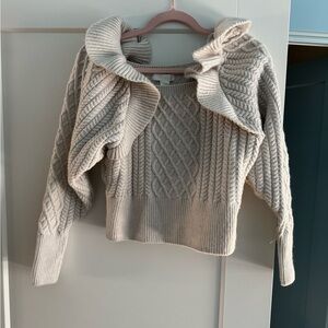 H&M ruffle shoulder cable knit cropped sweater beige size medium